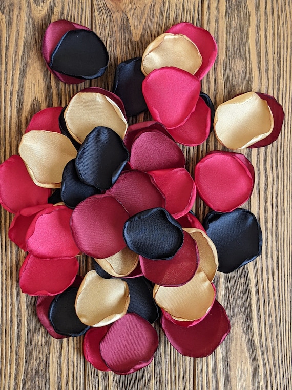 Burgundy red gold black rose petals to use with lanterns and candles toss-wedding reception or barrel decorations-table decor centerpieces