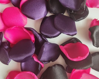 Plum black fuchsia rose petals, wedding decor, aisle runner decorations, flower girl petals for baskets, bridesmaid gifts for boxes proposal