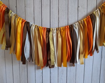 Fall ribbon garland, fall garland, thanksgiving party decorations, fall bridal shower, baby shower rustic party decor, high chair banner