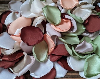 Fall boho rust and sage rose petals for wedding baskets-simple botanicals for autumn decor-rustic woodland wedding table runner flowers toss