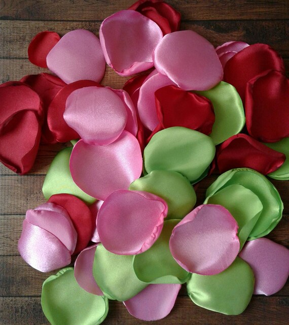 Red pink and green rose petals, watermelon birthday decorations, party supplies, table decoration, cake table decor, wedding flowers, toss