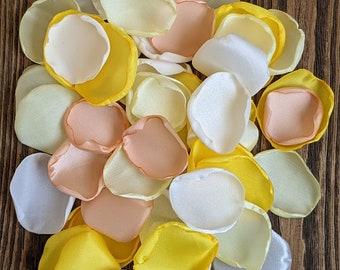 Yellow peach rose petals for wedding altar decor-cocktail table flowers-destination summer engagement guest book decorations for table toss