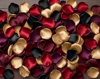 Burgundy Red Gold Black Satin Rose Petals Wedding Decor Aisle Cake Table Centerpiece Arch Flowers