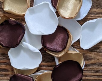 Brown antique gold rose petals for wedding cake table decor, aisle runner and flower girl flowers for tossing, bridesmaid proposal flowers