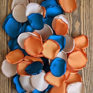 Teal champagne burnt orange fall rose petals, wedding confetti for aisle runner and flower girl baskets, boho country bridesmaid gifts idea