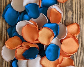 Teal champagne burnt orange fall rose petals, wedding confetti for aisle runner and flower girl baskets, boho country bridesmaid gifts idea