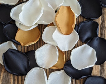 Black gold ivory rose petals flower girl baskets and aisle runner decor, artificial moody wedding flowers, modern farmhouse spooky floral