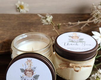 Safari Baby Shower Candle Favor – 4oz Soy Candle – Jungle Theme Party Gift – Wild One Baby Shower – Custom Animal – Gender Neutral Decor