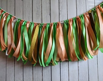 Party decor, mint and peach garland, ribbon garland, wedding decorations, ribbon garland backdrop, bridal shower decor, high chair party