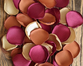 wedding decor, Bridal burgundy gold terracotta rose petals, autumn country fall flower girl petals for baskets, mountain wedding decorations