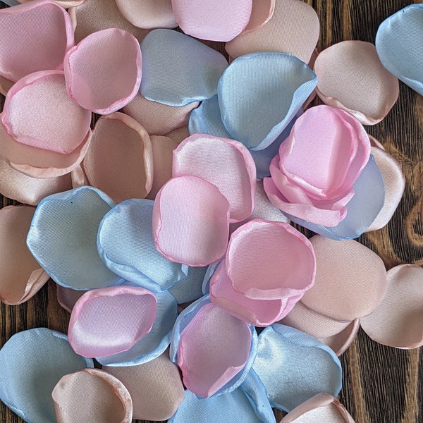 Gender reveal decor confetti-light pink blush and blue artificial rose petals for baby shower or party decor-whimsical aisle runner flowers