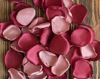 Dusty rose and burgundy rose petals for wedding decor, artificial flowers for flower girl basket, barn wedding toss for vintage centerpieces