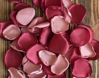 Dusty rose and burgundy rose petals for wedding decor-artificial flowers for flower girl basket-barn wedding toss for vintage centerpieces