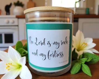 Psalm 18:2 Candle – 8oz Soy Wax – Christian Gift – The Lord Is My Rock – Bible Verse Candle – Faith Home Decor – Inspirational Candle