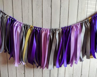 Purple lilac and gray garland-ribbon garland-wedding decorations-ribbon garland backdrop-purple baby shower-party decor-banner party decor
