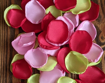 Wedding decor, Red pink and green rose petals for watermelon birthday decoration, party supplies for cake table, flowers for barn exit toss