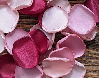 Dusty rose burgundy aisle runner decorations, flower girl petals for baskets, boho modern fall wedding decor, here comes the bride entrance