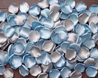 Light Blue Silver Satin Rose Petals Whimsical Winter Wedding Scatter Coastal Spring Flower Girl Fairytale Decor