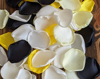 Black and yellow mixture of rose petals for wedding dining tables-sunflower theme bridal shower decorations-bridesmaid proposal flowers