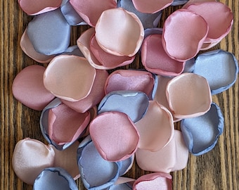 Dusty blue rose and blush rose petals for wedding toss, aisle runner and flower girl petals for baskets, bridesmaid proposal box accessories