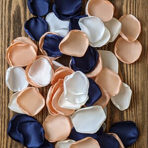 Navy and peach rose petals for wedding reception, birdcage lantern baskets and centerpieces decor, aisle runner or bridal shower table toss