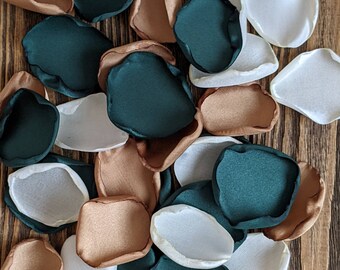 Emerald nude rose petals for wedding aisle runner and bridal shower decor, flowers for cards and gifts table, rustic custom confetti to toss