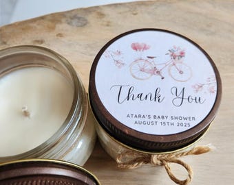 Baby in Bloom Baby Shower Candle Favors – 4oz Soy Candle in Floral Container – Spring Garden Theme – Personalized Shower Gift for Guests