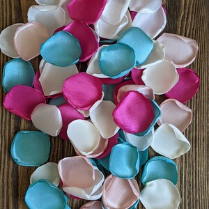 Wedding decor, Turquoise fuchsia and blush rose petals for tropical or beach wedding, Hawaiian flower girl supplies for baskets, table toss