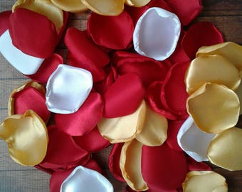 Red white and gold rose petals for vintage or modern wedding aisle runner and cake decor-flower girl supplies for baskets-baby shower toss