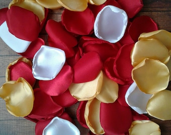 Red white and gold rose petals for vintage or modern wedding aisle runner and cake decor, flower girl supplies for baskets, baby shower toss