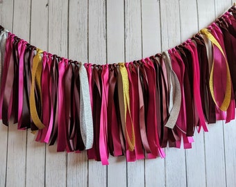 Magenta and burgundy garland, ribbon garland, wedding decorations, ribbon garland backdrop, party decor, high chair banner, bridal shower