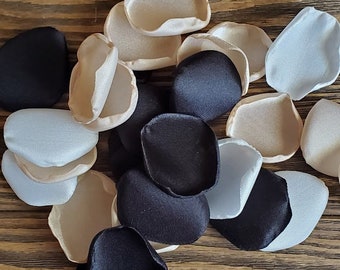Modern tuxedo black tie inspired wedding decor toss, classic rose petals bulk, boho champagne ivory black flower girl confetti for baskets