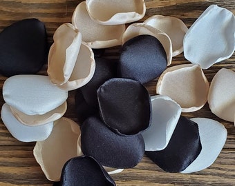 Modern tuxedo black tie inspired wedding decor toss- classic rose petals bulk-boho champagne ivory black flower girl confetti for baskets