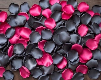 Hot Pink Charcoal Black Satin Rose Petals Bridal Shower Decor Wedding Party Decorations