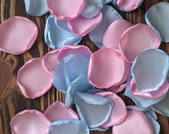 Gender reveal decorations, blue and pink floral confetti, wedding decor, flowers and leaves for flower girl baskets and aisle runner toss