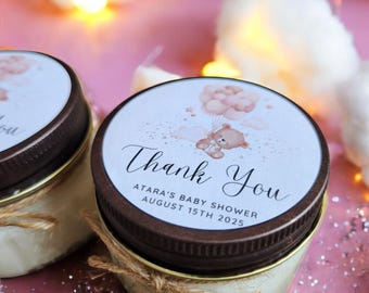Mason Jar Candle Favors – Set of 12, 4 oz Soy Candles, Personalized Labels, Party Gifts, Bridal Shower, Wedding, Baby Shower Favors