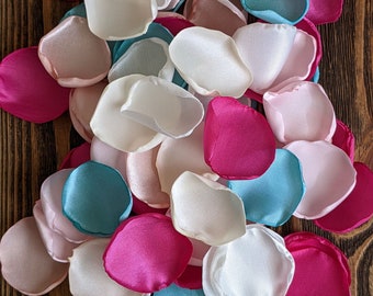 Indian Arabic wedding decor, baby shower floral confetti, first birthday decorations, turquoise pink mix of rose petals for flower girl toss