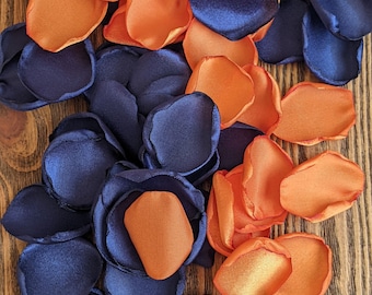 Navy Blue and Burnt Orange rose petals for Sporty party decor, Sports Team Decorations, School Spirit or graduation cake table decoration