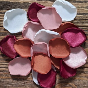 Terracotta rose gold burgundy fall wedding decor, modern bohemian flower girl petals for baskets, aisle runner reception wedding exit toss