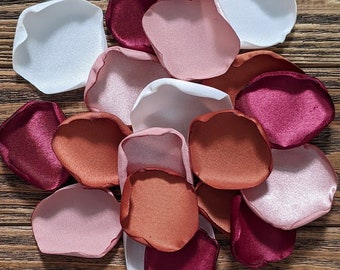 Terracotta rose gold burgundy fall wedding decor, modern bohemian flower girl petals for baskets, aisle runner reception wedding exit toss