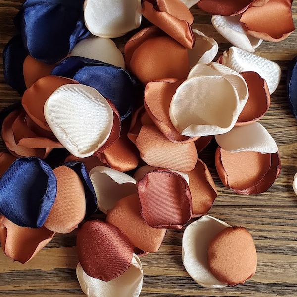 wedding decor-navy rust terracotta champagne rose petals for aisle runner and flower girl baskets-floral wedding cake decorations to toss
