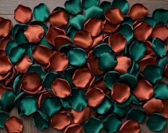 Copper & Emerald Satin Rose Petals: Rustic Wedding Aisle Decor