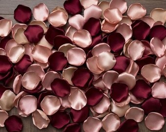 Dusty Rose & Burgundy Satin Rose Petals Wedding Aisle Ceremony Decor Elegant Floral Scatter