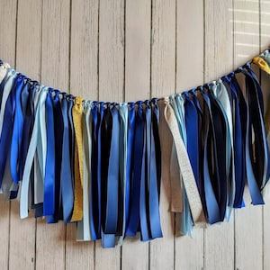 Nautical Ribbon Garland: Navy, Light Blue, & Gold Party Decor