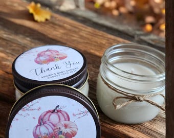 Little Pumpkin Candle Favor – Fall Baby Shower or Bridal Shower Gift – Personalized 4oz Soy Candle – Pink Girl Theme – Non-Toxic & Natural