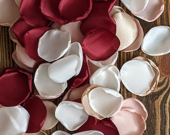 Ivory champagne blush pink and burgundy rose petals for aisle runner and wedding table centerpieces-flowers for flower girl and bride toss