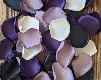 Dusty lavender black plum rose petals, wedding venue toss decor, flower girl confetti for baskets, bridal shower orchids theme centerpiece