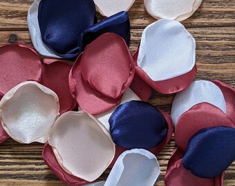 Cinnamon rose champagne navy and ivory custom rose petals bulk for fall wedding decor toss, flower girl petals for baskets and aisle runner