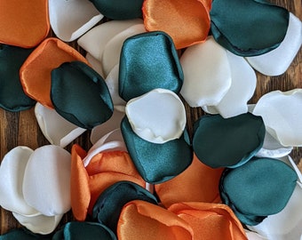 Wedding decor, Burnt orange and emerald mixture of rose petals, flowers or leaves for flower girl baskets, fall bridal shower confetti toss