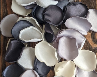 Gray charcoal silver rose petals for wedding aisle runner decor, flowers for flower girl baskets, alternative floral confetti for parties
